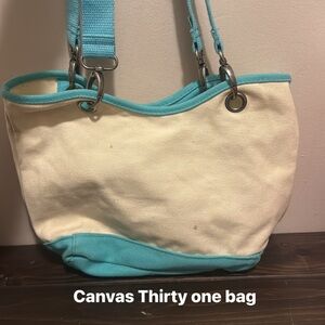 Thirty-One Cream and Blue Crossbody Bag